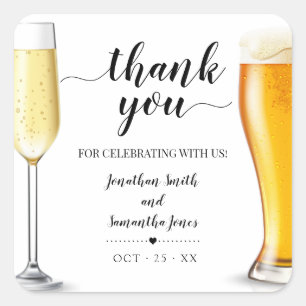 Bubbles and brews Thank you minimalist wedding Square Sticker