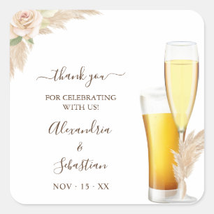 Bubbles and Brews Thank You Pampa Grass Wedding  Square Sticker