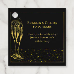 Bubbles and Cheers Black Gold 50th Birthday Party Favour Tags