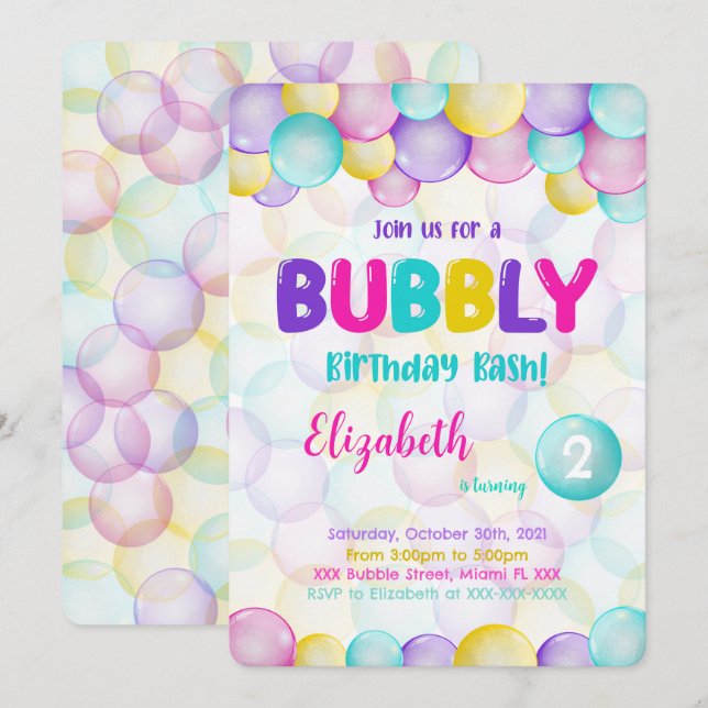 Bubbles Birthday Invitation (Front/Back)