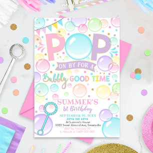 Bubbles Birthday Invitation Pop Birthday