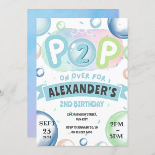 Bubbles Birthday Pop On Over Kids 1st 2nd 3rd 4th  Invitation