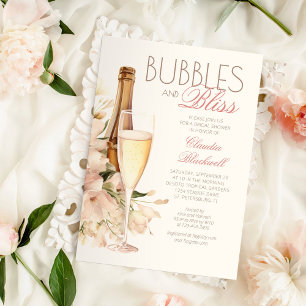 Bubbles Bliss Floral Champagne Bridal Shower Invitation
