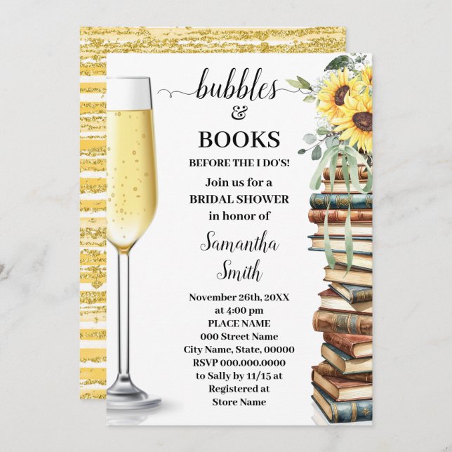 Bubbles & Book Before I do Sunflower Bridal Shower Invitation (Front/Back)
