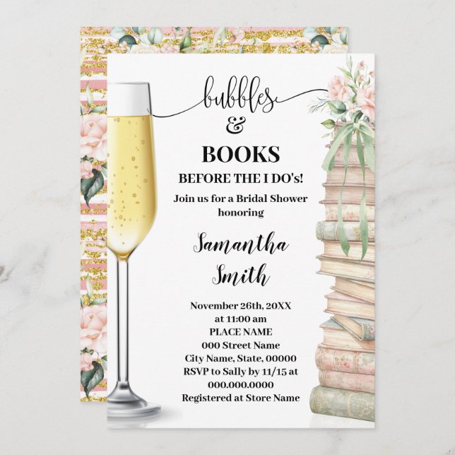 Bubbles & Books before I do Bridal Shower  Invitation (Front/Back)