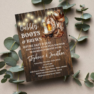 Bubbles Boots & Brews Before Baby Due Baby Shower Invitation
