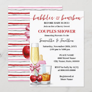 Bubbles & Bourbon Before Baby Due Cherry Shower Invitation