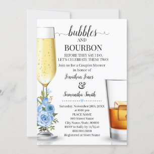 Bubbles & Bourbon before I do couples shower blue Invitation