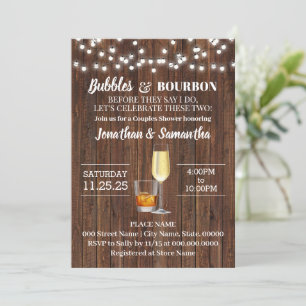 Bubbles & Bourbon before I do rustic wedding Invitation