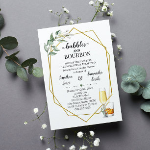 Bubbles & Bourbon before I do shower greenery gold Invitation