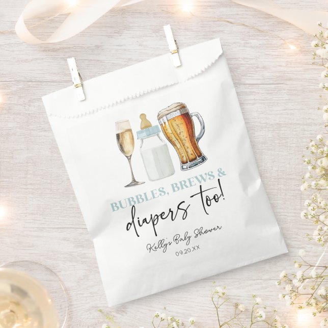 Bubbles Brews and Diapers Too! Baby Shower Favour Bags (Clipped)