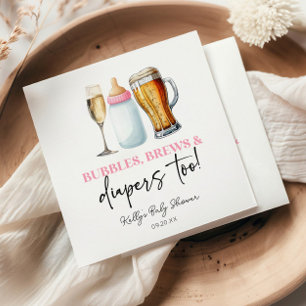 Bubbles Brews and Diapers Too! Baby Shower Napkin