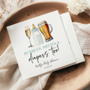 Bubbles Brews and Diapers Too! Baby Shower Napkin