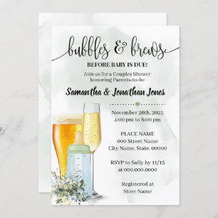 Bubbles & brews before baby due Eucalyptus shower Invitation