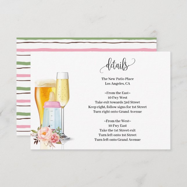 Bubbles & Brews Before Baby Due Pink Baby Shower Enclosure Card (Front/Back)