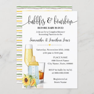 Bubbles & Brews Before Baby Due Sunflowers Shower Invitation