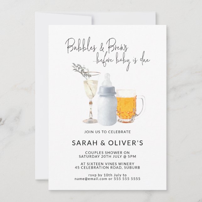 Bubbles & Brews Before Baby is Due Couples Shower  Invitation (Front)