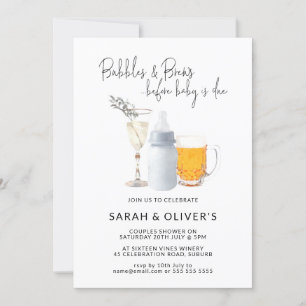 Bubbles & Brews Before Baby is Due Couples Shower  Invitation