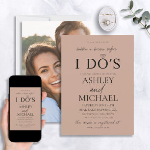 Bubbles & Brews Blush Simple Script Photo Shower Invitation