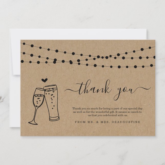 Bubbles & Brews Champagne Beer Toast String Lights Thank You Card (Front)