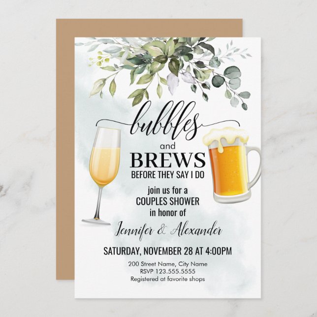 Bubbles & Brews Couples Shower Invitation (Front/Back)