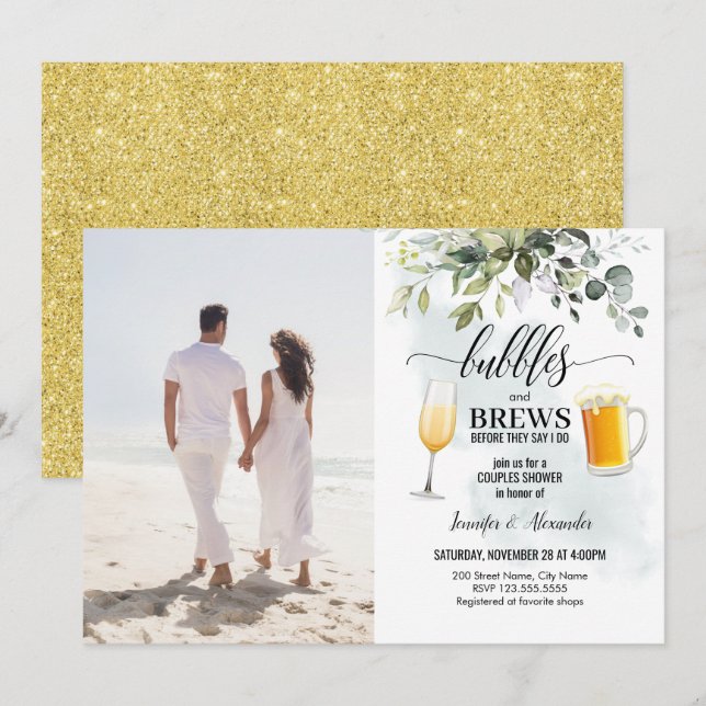 Bubbles & Brews Couples Shower Invitation (Front/Back)