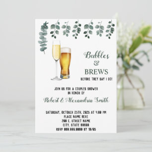 Bubbles & Brews Couples Wedding Shower Eucalyptus Invitation