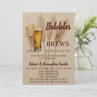 Bubbles & Brews Couples Wedding Shower Pampas Invitation