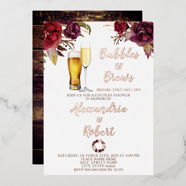 Bubbles & Brews Couples Wedding Shower Rose Gold (Front/Back)