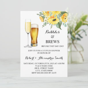 Bubbles & Brews Couples Wedding Shower Sunflowers Invitation