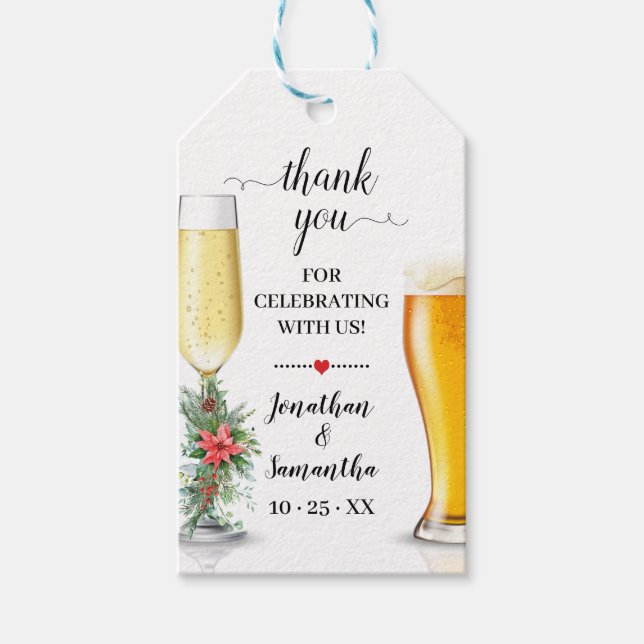 Bubbles &  Brews favour tag Christmas Bridal Showe (Front)