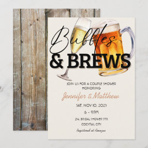 Bubbles Brews Rustic Wood Beer Couples Shower  Invitation