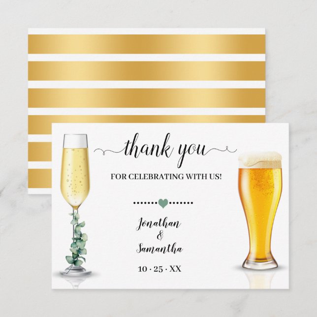 Bubbles & Brews Shower Wedding Flat Thank You Card (Front/Back)