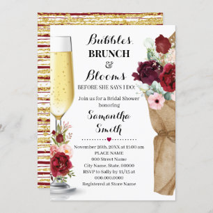 Bubbles Brunch & Blooms Marsala Bridal Shower Invi Invitation
