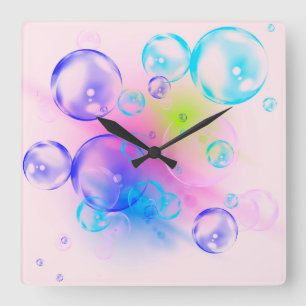 BUBBLES - Colorful Abstract Image of Fractal Art - Square Wall Clock