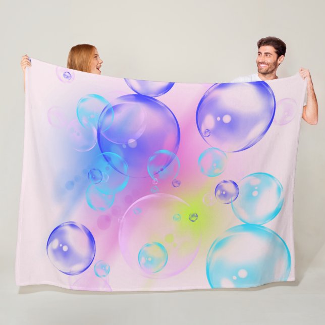 BUBBLES - Colourful Abstract Image of Fractal Art  Fleece Blanket (In Situ)