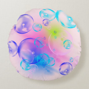 BUBBLES - Colourful Abstract Image of Fractal Art  Round Cushion
