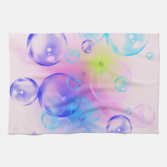BUBBLES - Colourful Abstract Image of Fractal Art  Tea Towel (Horizontal)