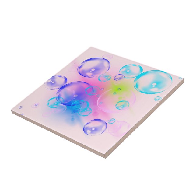 BUBBLES - Colourful Abstract Image of Fractal Art  Tile (Side)