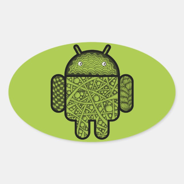Bubbles Doodle Character for the Android™ robot Oval Sticker (Front)