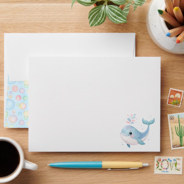 Bubbles & Fins Children's Birthday Envelope (Desk)