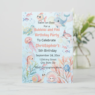 Bubbles & Fins Children's Birthday Invitation