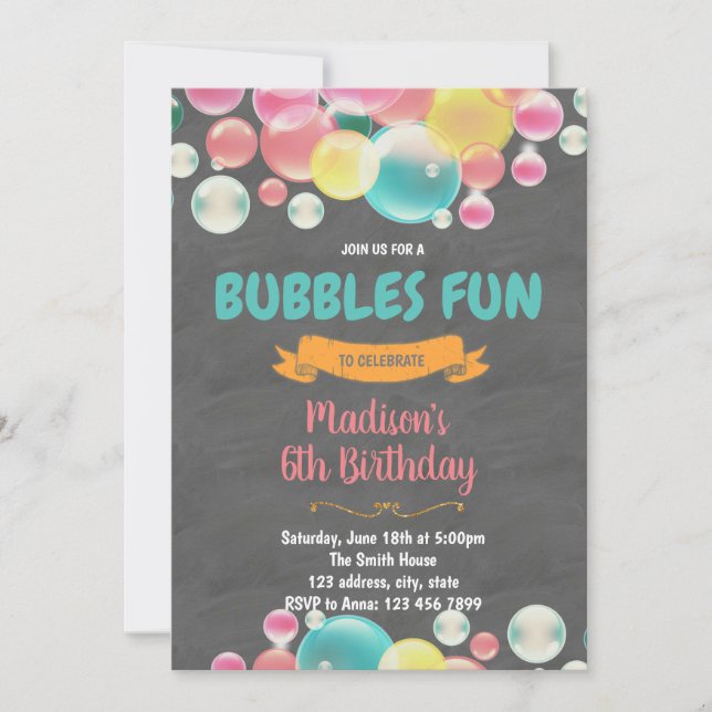 Bubbles fun party invitation (Front)