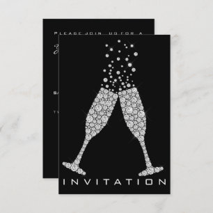 Bubbles Glasses Champagne Cocktail Grey Crystals Invitation
