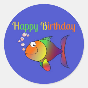 Bubbles, Happy Birthday Fish, Classic Round Sticker