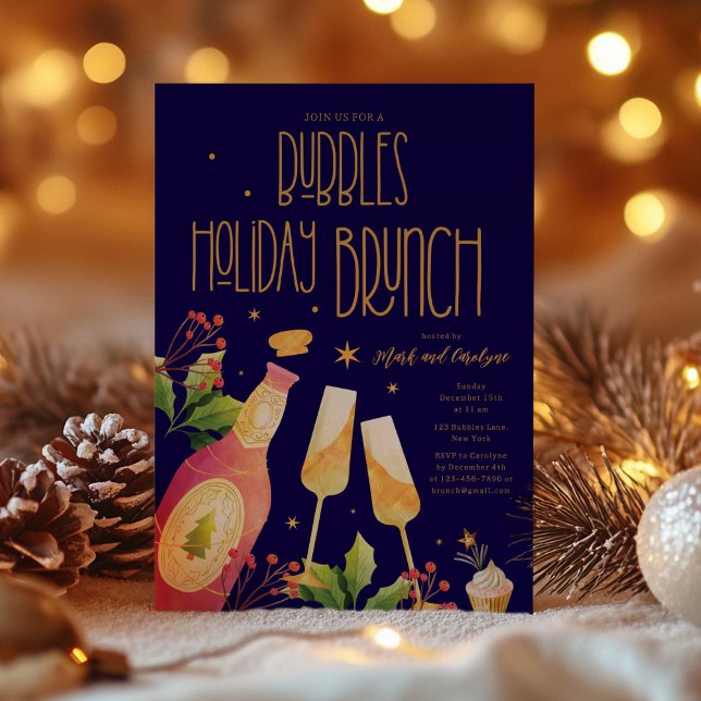 Bubbles Holiday Brunch Party Invitation Template (Bubbles Holiday Brunch Party Invitation Template)