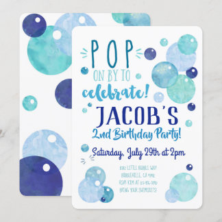 Bubbles Invitation Bubble Birthday Party Blue Boy