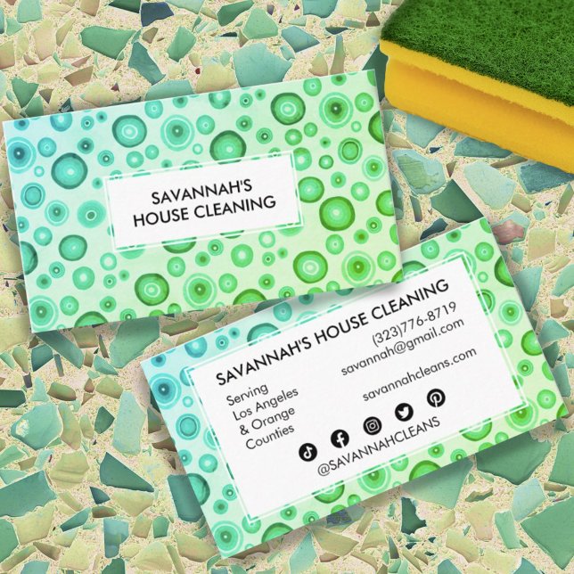 Bubbles Minimalist House Cleaning Janitorial Clean Business Card (Creator Uploaded)