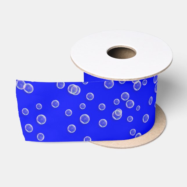 Bubbles On Bright Blue Satin Ribbon (Spool)