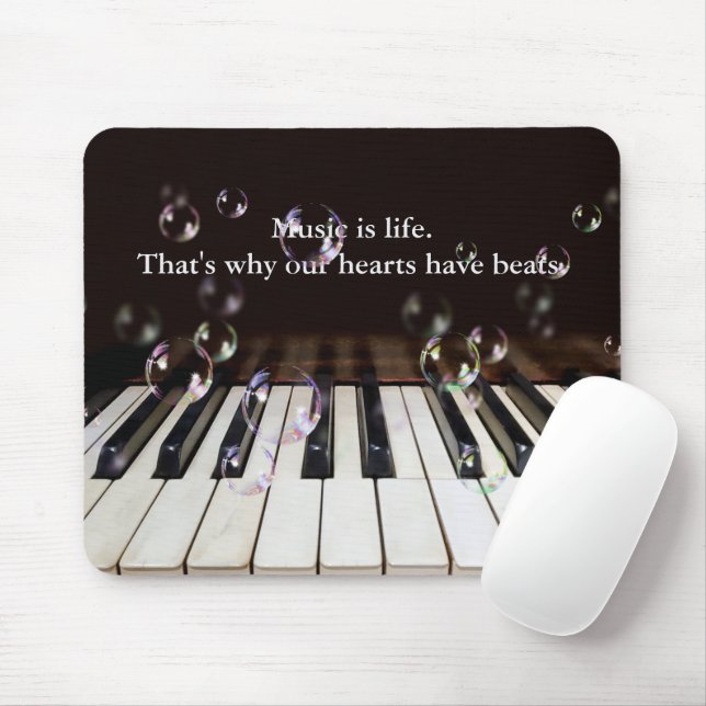 Bubbles on Piano Keyboard with Quote Paperweight Mouse Mat (With Mouse)